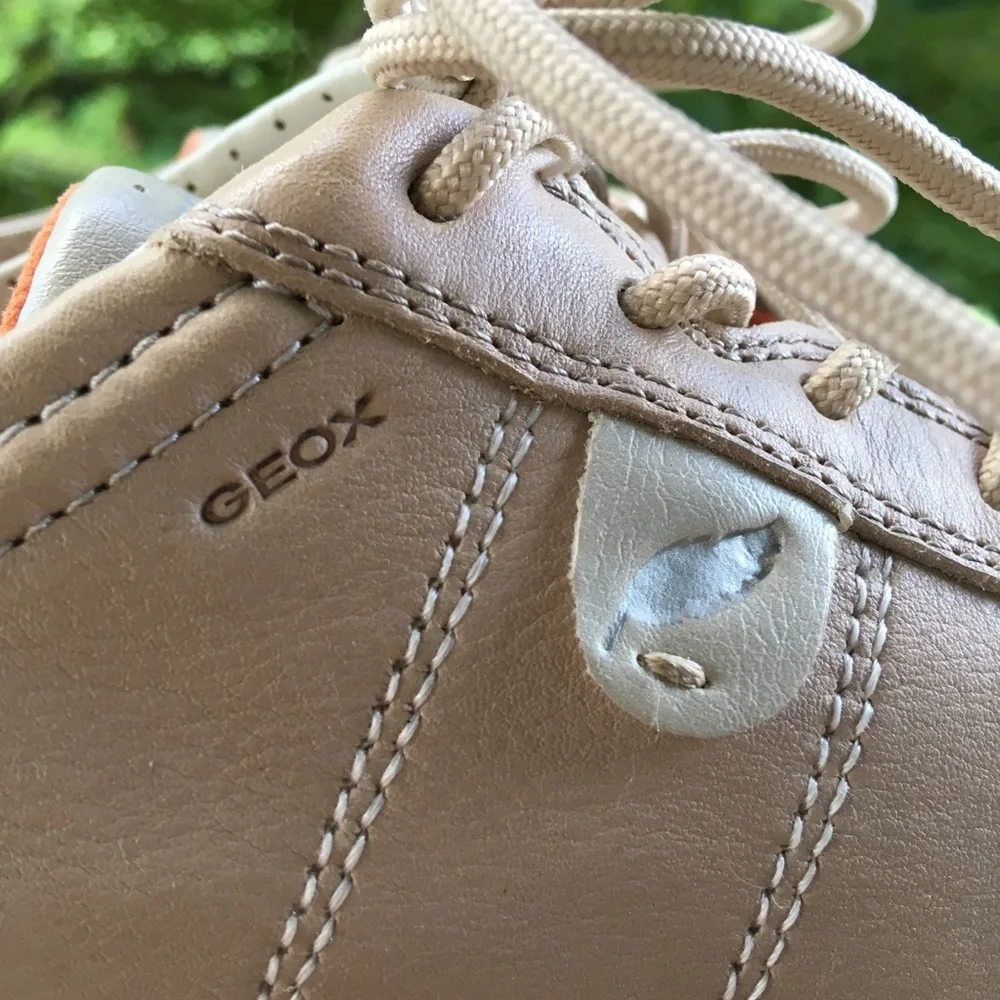 Geox Beige Respira Leather Lave Comfortable Sneakers